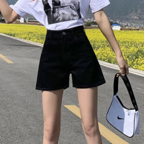 High waist denim shorts women loose